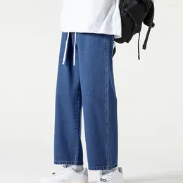 Men's Jeans Retro Wide Leg Drawstring Waist With Elastic Soft For Comfortable