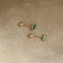 Earrings GOLDtutu New Arrivals Hottest Fashion Green Zircon Cube 9k Pure Gold Stud Earrings Screw Back kj440