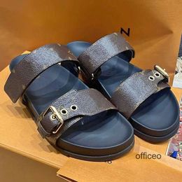 Designer Women Slides leather Sandal Bom Dia Flat Mule Slipper Patent Canvas Beach Sandals Rubber Soles Summer Flip Flops EUR