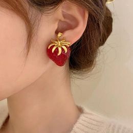 Stud Earrings Wine Red Resin Strawberry Fashion Charm Vintage Fruit Ear Studs Women's Sweet Romantic Temperament Jewellery