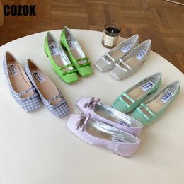 Square Toe Bowtie Mary Janes Women Shallow Slip On Female Dress Candy Color Flats Ladies Fashion Dress Single Shoes Design 240118