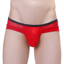 Underpants Mens Pouch Sexy Transparent Underwear See Through Mesh Hollow Low Waist Sports Briefs Male Elastic Cotton