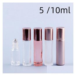 Packing Bottles Wholesale 5 10Ml Mini Roll On Roller Bottle Fragrance Glass Rose Gold Essential Steel Metal Ball Per Container Drop Dh4Us