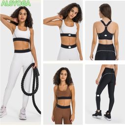 AL0YOGA-10 Adjustable Shoulder Strap Sports Bra Elastic Waist Training Yoga Pants Women Activewear Set