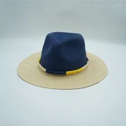 Berets 202403-pan-blue Patchwork Beige Grass Summer Code Decoration Beach Holiday Fedoras Cap Men Women Panama Jazz Hat