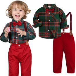 Baby Christmas Outfit Boy Kids Gentleman Formal Suit Toddler Suspenders Clothing Set Infant Party Dress Shirt 240118