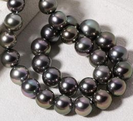 Chains 18"9-10MM NATURAL SOUTH SEA GENUINE BLACK ROUND PEARL NECKLACE 925silver