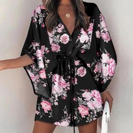 Casual Dresses Womens Floral Neck Knot Front A Line Short Dress Semi Formal