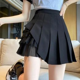 Skirts Draped Dress Women's Fashion Summer Party All Matching Schoolgirl Clothing Vintage Slim-Fitting Simple Solid Color Mesh Design