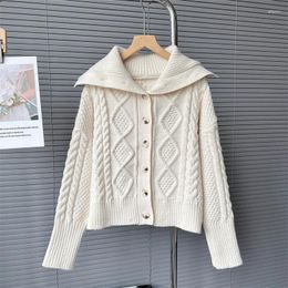 Women's Sweaters Lapel Knit Cardigans For Women White Colour Spring Twists Sweater Coat Gentle Jackets Loose Lazy Thick Jumper