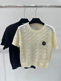 11012 2024 Runway Summer Brand SAme Style Sweater Short Sleeve White Crew Neck Fashion Clothes High Quality Womens qian