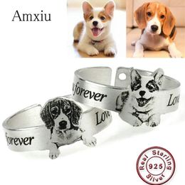 Rings Amxiu Personalised Family Picture Ring 925 Sterling Silver Open Ring Custom Pet Cat Dog Photo Rings For Men Women Souvenirs Gift