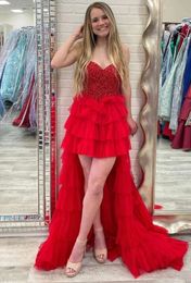 Stunning Long Prom Party Gown Sweetheart Beaded Evening Dresses A Line Evening Dress High Low Style