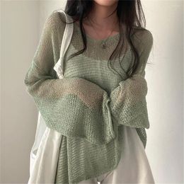 Women's Sweaters 2024 Korean Summer Autumn Full Sleeves Jumpers Tops Hollow Out Sexy Women Fashion Casual Streetwear Femme Pullovers