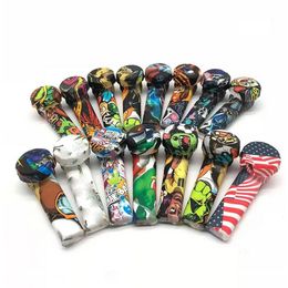 3.5" Camouflage Patterned Silicone Tobacco Hand Pipe Cartoon FDA Customized Printings With Lid Metal Bowl Smoking Accessories Environmentally Water Bongs Pipes