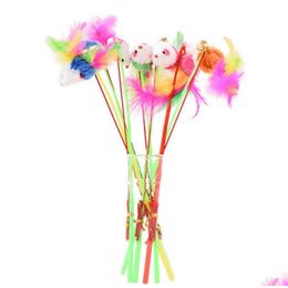 Cat Toys Pets Play Fly Over Wand Interactive Toy Feather Bell Furry Mouse Teaser Stick For All Breed Sizes Drop Delivery Home Garden Dhdxj