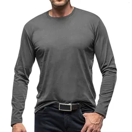 Men's T Shirts Men Autumn And Winter Long Sleeve Shirt Pure Cotton Solid Colour Bottoming Basic Male Casual O-Neck 2024 Vintage Clothing