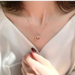 Pendant Necklaces Hot Sale Geometric 925 Sterling Silver Necklace Shiny Round Inlaid Zircon Pendant Clavicle Chain Party Gift Girl SNK021 YQ240124