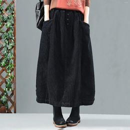 Skirts For Woman 2024 Faldas Women'S Skirt Autumn Winter Cord Vintage Midi Long Female Elastic Waist A Line Pleated