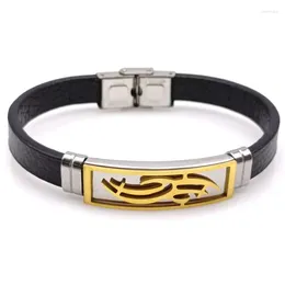 Charm Bracelets Fashion Men's Stainless Steel Leather Bracelet Luxury Male Jewellery For Birthday Accessories Gift