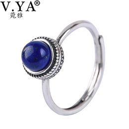 Rings V.YA Real 925 Sterling Silver Retro Fashion Lapis Lazuli Ring Simple Open Adjustable Ring Jewellery for Men Female Fine Jewellery