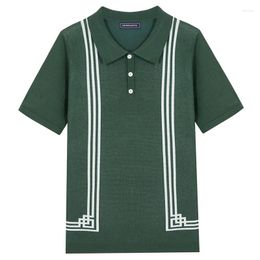 Men's Polos 2024 Casual Striped Knit Polo Shirt Clothing Luxury Patchwork Button Down Solid Colour Short Sleeve T-Shirt Breathable