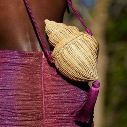 rattan bag for women conch wicker shoulder bags handmade tassel crossbody bag sunmmer beach straw bag small bali purses 2022 sac G274O