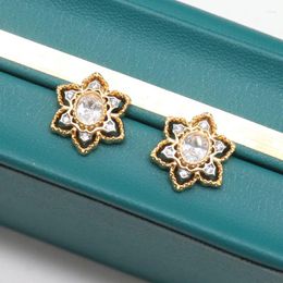 Stud Earrings Six Star Flower Vintage Style Lace Versatile Small For Women Luxury Jewelry Girl Gift