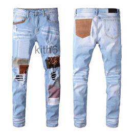 Men's Pants Hip-hop Vaqueros Overlap High Street Fashion Brand Jeans Retro Torn Fold Stitching Designer Motorcycle Riding Slim Size 28~38 7YAK