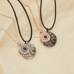 Pendant Necklaces Sun Moon Couple Necklace One Hundred Language I LOVE YOU Fashion Zircon Body Chain Projection Pendant Men Women Party Jewellery