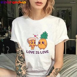 Women's T Shirts Love Is Pizza And Pineapple Graphic Shirt Women Kawaii Ladies Short Sleeve Harajuku Tee Tops Female