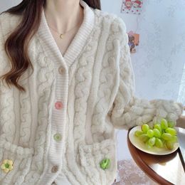 Women's Sleepwear Thickened Coral Fleece Women Pyjamas Set Winter Velvet 2 Pieces Homewear Suit Fluffy Korean Piiama Warm Night Wear