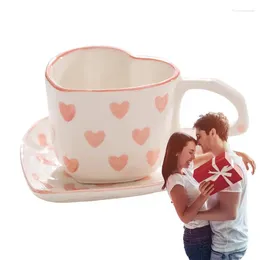 Mugs Valentines Coffee Sets Heart Shaped Ceramic Cup Romantic ValentinesDay Pink Set Design