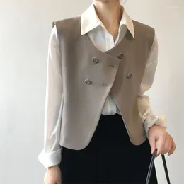 Women's Vests OL Fashion Women Suit Vest Slim Elegant Office Ladies Weskit Female Tops Black White Waistcoat Jackets