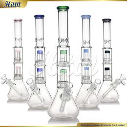 15.7 Inches Glass Bong Hookahs Double Showerhead Percolator Beaker Water Pipe Borosilicate Glass Smoking Pipe with 14mm Joint