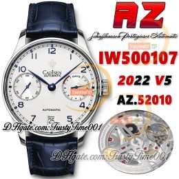 AZF V5 Automatic Sonata Watches For Men With White Power Reserve Dial, Blue Number Markers, Stainless Steel Case, And Blue Leather Band Su