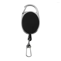 Keychains Heavy Duty Retractable Carabiner Badge Tinker Reels 60Cm Pull Wire With Key Ring Clip Black
