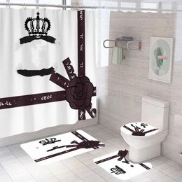 New Cool Print Shower Curtains Sets High-grade Four-piece Must Set Bathroom Anti-peeping Non-slip Deodorant Bath Toilet Mats