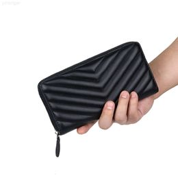 Sheepskin Long Purse Women v Pattern Quilted Fashion Clutch Bag Genuine Leather Female Wallet Phone Purses Zipper Card Holder