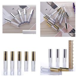 Packing Bottles Wholesale 10Ml Mini Round Lip Gloss Tube Cosmetic Package Lips Bottle Empty Container With Gold Cap Drop Delivery Of Dh9Fo