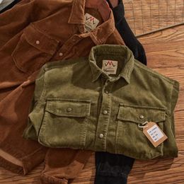 Men's Casual Shirts Vintage Corduroy Cargo Jacket All-cotton Heavy Industry To Do Old Wash American Loose Sleeved Tide Coat