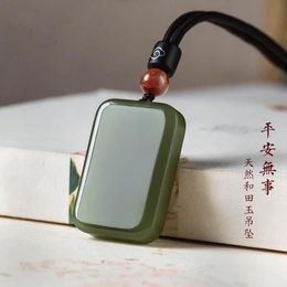 Pendants Hot Selling Natural Handcarve Jade Cyan Pingan Brand Necklace Pendant Fashion Jewelry Accessories Men Women Luck Gifts