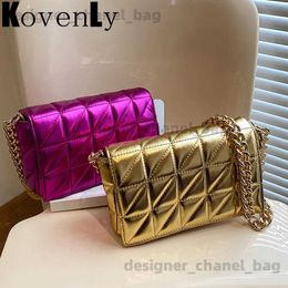 Shoulder Bags Fashion 2023 New Woman Bags Quilted Shoulder Bags For Women Shiny Gold Handbag Metal Chain Small Single Shoulder Bag T240123