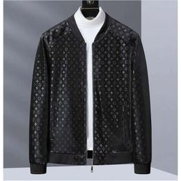 2024 Designer Mens Jacket Printed Leather Jacket for Men's Youth Baseball Collar, Spring and Autumn Casual Black Leather Jacket, Autumn and Winter Men's Coat