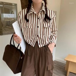 Women's Blouses Ladies Fashion Casual Stripe Shirts Blouse Women Tops Woman Button Up Shirt Female Girls Long Sleeve Clothes Vy5962