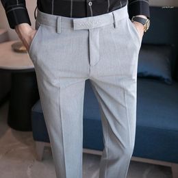 Men's Suits Crown Embroidery Light Grey Slim Fit Mens Trousers Office British Style Elegant Pants Bussines Party Wedding Dress