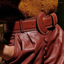 Belts All-match Wide-brimmed Genuine Leather Cowhide Vintage Reddish-brown Belt Ladies