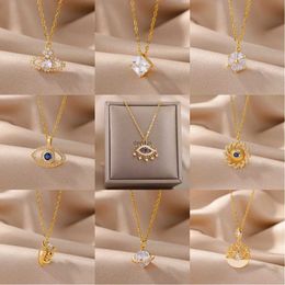 Pendant Necklaces Evil Eye Sun Necklace for Women Gold Color Chains Stainless Steel Zircon Square Planet Pendant Choker Necklaces Jewerly Gift