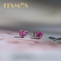 Earrings ITSMOS Genuine Rose Pink Topaz Studs Solid s925 Silver Earrings Crown Royal Style Elegant Jewellery for Women Christmas Gift