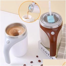 Mugs 380Ml Matic Magnetic Coffee Self Stirring Milk Fruits Mixing Cup Electric Stainless Steel Lazy Rotating 230215 Drop Delivery Ho Dh9Hx